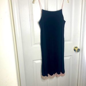 DKNY LBD with Pink Sheer Trim Rayon Blend Pink Spaghetti Strap Sz M Deep V back